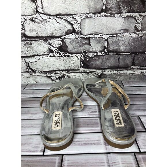 Badgley Mischka Silver Leather Rhinestone Dress Sandals Women’s Sz 9 M US/40EU - Picture 5 of 16